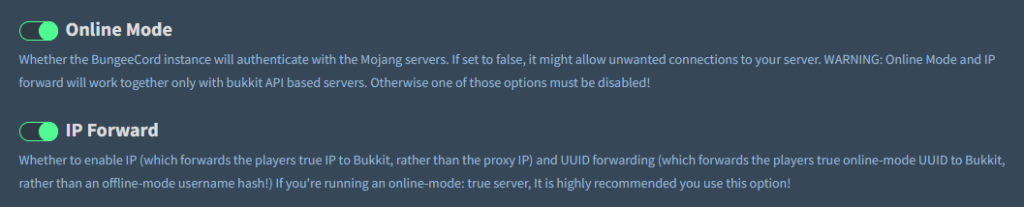 Online mode and IP forwarding in Minecraft BungeeCord GPORTAL