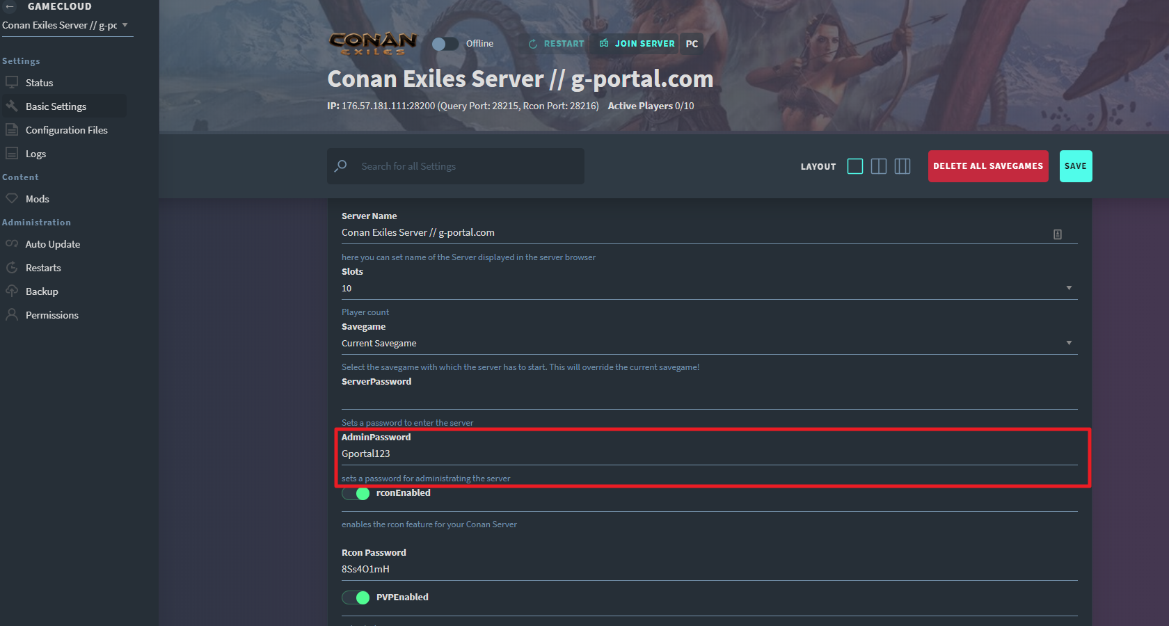 Conan Exiles Server settings настройка