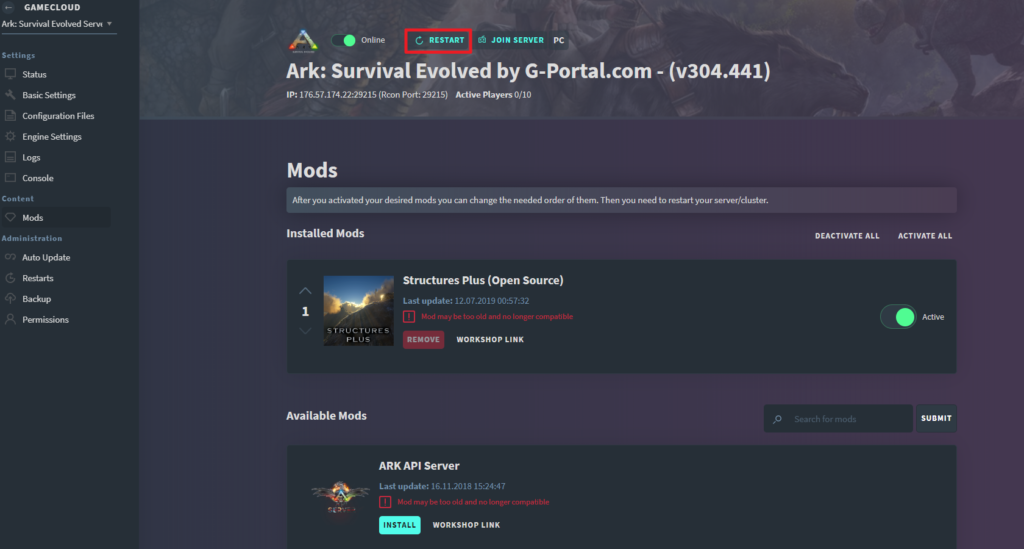 Ark Survival Evolved Incl Genesis Server Settings Gportal Wiki