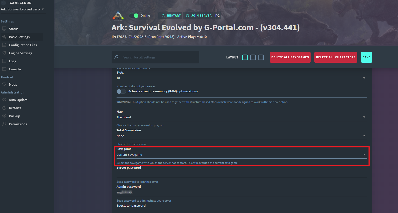 ARK Survival Evolved Manage Savegames GPORTAL Wiki