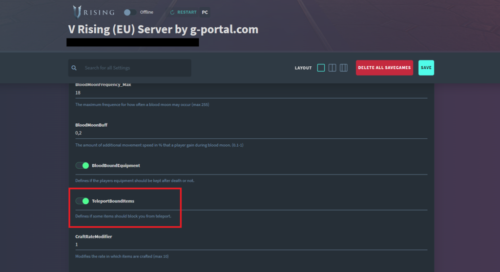 Activate teleport with resources on V Rising server | GPORTAL Wiki